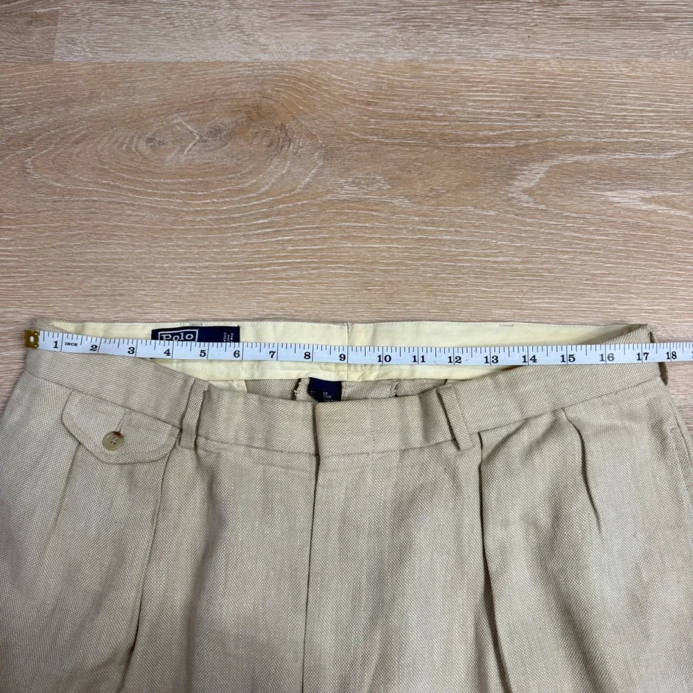 Polo Ralph Lauren Mens 36x32 Tan Linen Blend Pleated Cuffed Dress Pants Beige